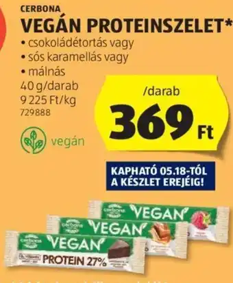 ALDI Cerbona Vegán proteinszelet 40 g ajánlat