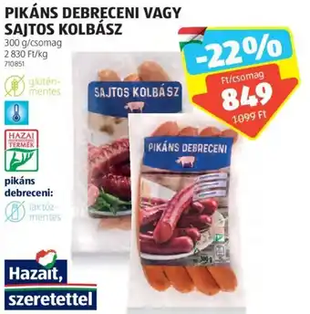 ALDI Pikáns debreceni vagy sajtos kolbász 300 g ajánlat