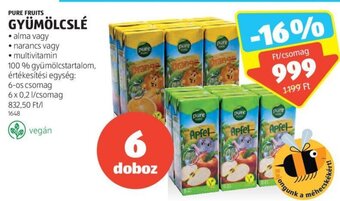 ALDI Pure Fruits Gyümölcslé 6 x 0,2 l ajánlat