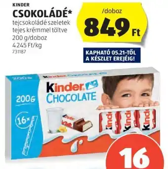 ALDI Kinder Csokoládé 200 g ajánlat