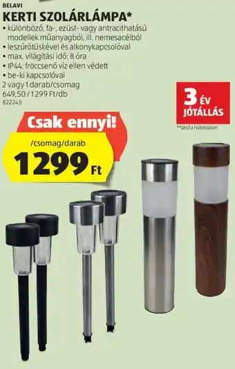 ALDI Belavi Kerti szolárlámpa 1 db ajánlat