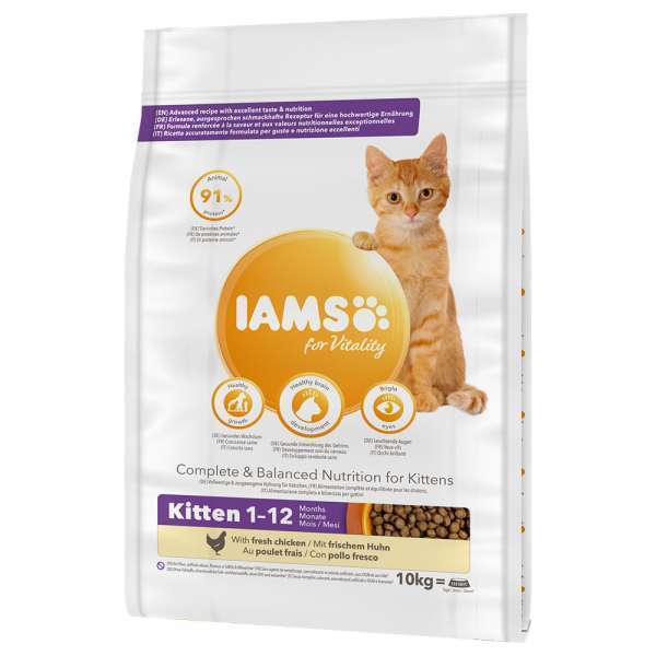 ZooPlus 10kg iams for vitality kitten csirke száraz macskatáp 10% árengedménnyel ajánlat