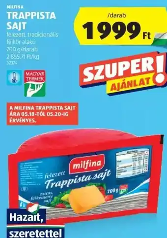 ALDI Milfina Trappista sajt 700 g ajánlat