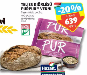 ALDI Teljes kiőrlésű purpur vekni 400 g ajánlat