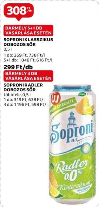 Auchan Soproni Klasszikus dobozos sör 0,5 l ajánlat