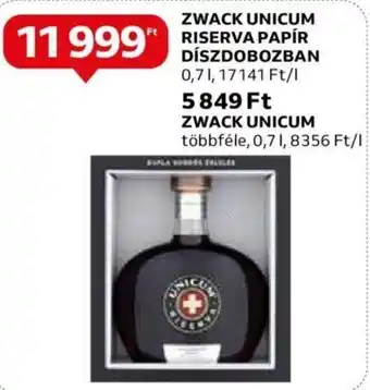 Auchan Zwack Unicum riserva papír díszdobozban 0,7 l ajánlat
