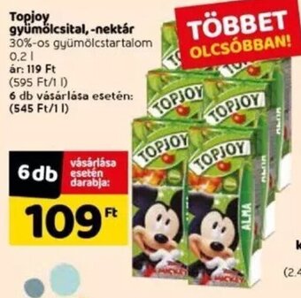 Spar Topjoy gyümölcsital, -nektár 0,2 l ajánlat