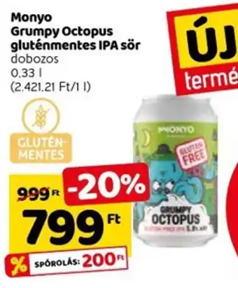 Spar Monyo Grumpy Octopus gluténmentes IPA sör 0,33 l ajánlat