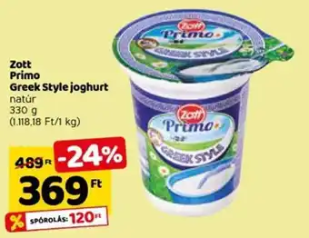 Spar Zott Primo Greek Style joghurt natúr 330 g ajánlat