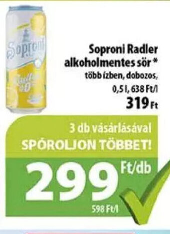 Coop Soproni Radler alkoholmentes sör 0,5 l ajánlat