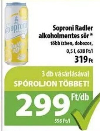 Coop Soproni Radler alkoholmentes sör 0,5 l ajánlat
