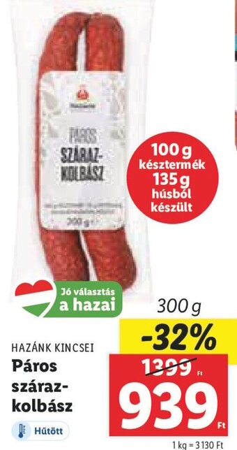 Lidl Hazánk Kincsei Páros száraz- kolbász 300 g ajánlat