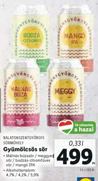 Lidl Balatonszentgyörgy Sörműhely Gyümölcsös sör 0,33 l ajánlat