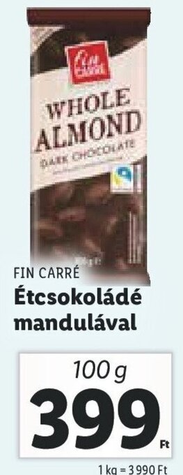 Lidl Fin Carré Étcsokoládé mandulával 100 g ajánlat