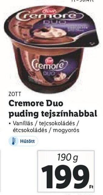 Lidl Zott Cremore Duo puding tejszínhabbal 190 g ajánlat