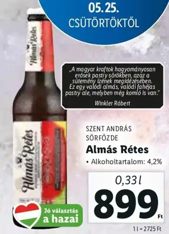 Lidl Szent András Sörfőzde Almás Rétes 0,33 l ajánlat