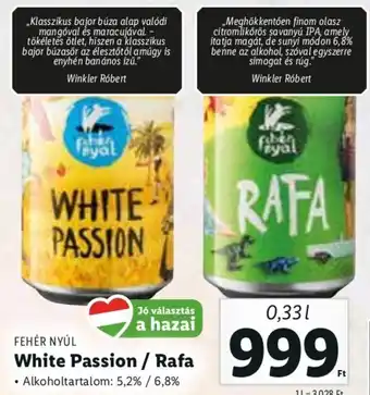 Lidl Fehér Nyúl White Passion / Rafa 0,33 l ajánlat