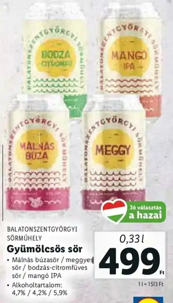 Lidl Balatonszentgyörgyi Sörműhely Gyümölcsös sör 0,33 l ajánlat
