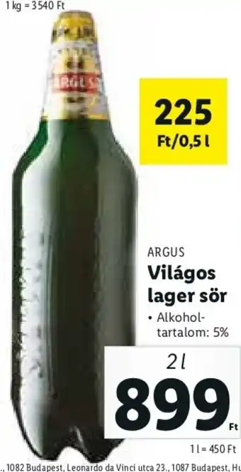 Argus Világos lager sör 2 l