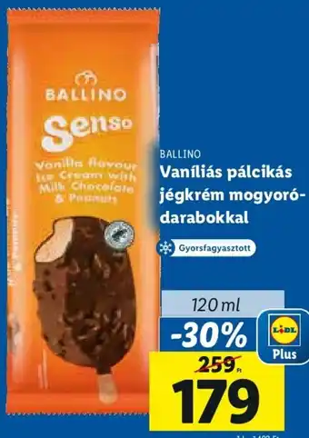 Lidl Ballino Vaníliás pálcikás jégkrém mogyoró- darabokkal 120 ml ajánlat