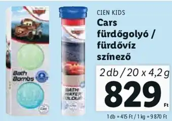 Lidl Cien Kids Cars fürdőgolyó / fürdővíz színező 2 db / 20 x 4,2 g ajánlat
