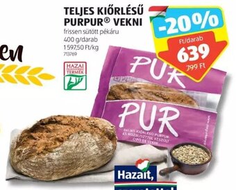 ALDI Teljes kiőrlésű purpur vekni 400 g ajánlat