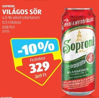 ALDI Soproni Világos sör 0,5 l ajánlat