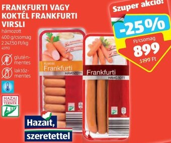ALDI Frankfurti vagy koktél frankfurti virsli 400 g ajánlat