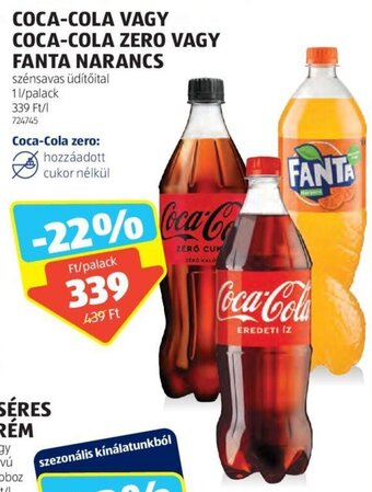 ALDI Coca-Cola vagy Coca-Cola zero vagy Fanta narancs 1 l ajánlat