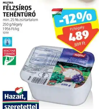 Milifna Félzsíros tehéntúró 250 g