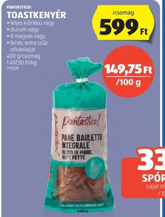 ALDI Pantastico! Toastkenyér 400 g ajánlat