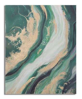 Absztrakt vászon kép 80x100 cm, zöld, arany, fehér - malachite - butopêa