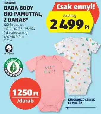 ALDI Impidimpi Baba body bio pamuttal 2 db ajánlat