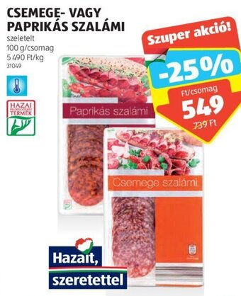 ALDI Csemege- vagy paprikás szalámi 100 g ajánlat