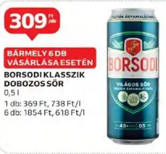Auchan Borsodi Klasszik dobozos sör 0,5 l ajánlat
