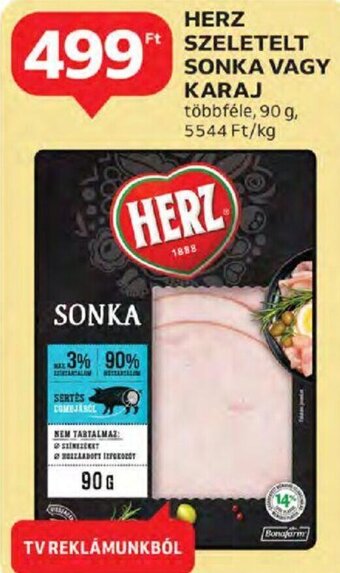 Auchan Herz Szeletelt sonka vagy karaj 90 g ajánlat