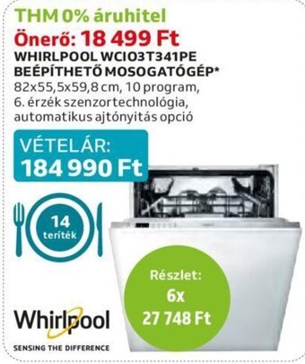 Auchan Whirlpool Beépíthető mosogatógép 1 db ajánlat