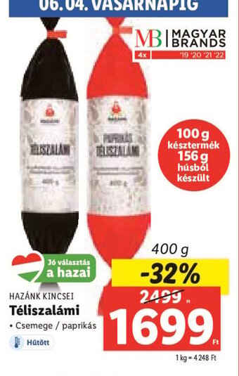 Lidl Hazánk Kincsei Téliszalámi 400 g ajánlat