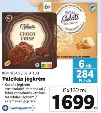 Lidl Bon Gelati / Gelatelli Pálcikás jégkrém 6 x 120 ml ajánlat
