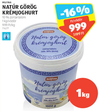 ALDI Milfina Natúr görög krémjoghurt 1 kg ajánlat