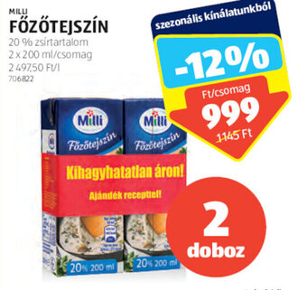 ALDI Milli Főzőtejszín 2 x 200 ml ajánlat