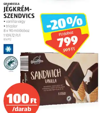 Grandessa Jégkrém- szendvics 8 x 90 ml