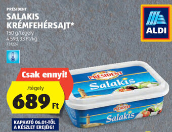 ALDI Président Salakis krémfehérsajt 150 g ajánlat