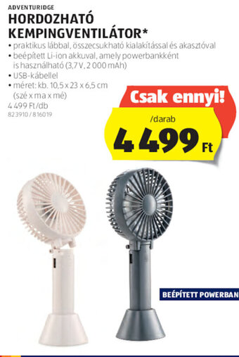 ALDI Adventuridge Hordozható kempingventilátor 1 db ajánlat