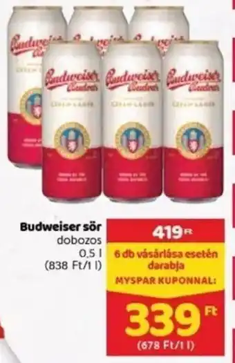 Spar Budweiser sör dobozos 0,5 l ajánlat