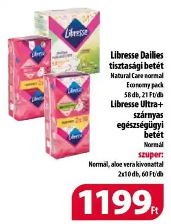 Coop Libresse Dailies tisztasági betét Libresse 58 db / Ultra+ szárnyas egészségügyi betét 2 x 10 db ajánlat