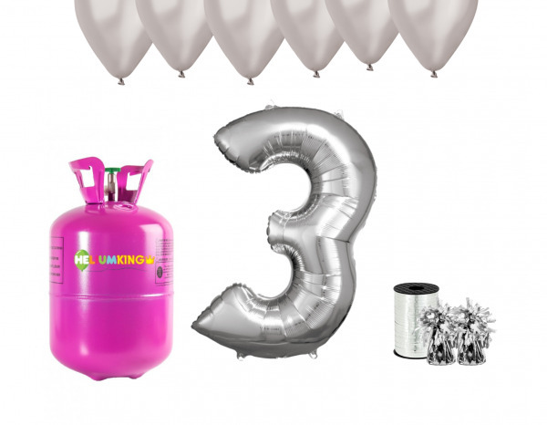 HeliumKing Heliumking hélium parti szett 3. születésnapra ezüst színű lufikkal ajánlat