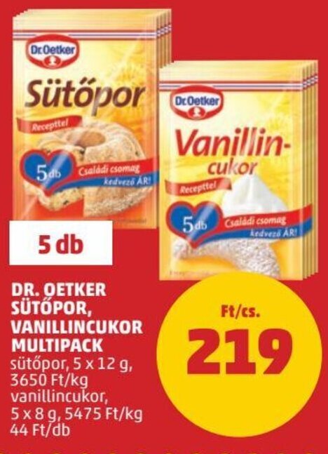 PENNY Dr.Oetker Sütőpor, vanillincukor multipack 5 x 8 / 12 g ajánlat