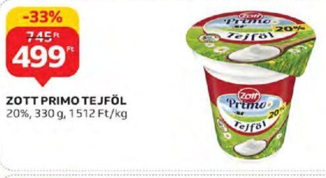 Auchan Zott Primo tejföl 330 g ajánlat