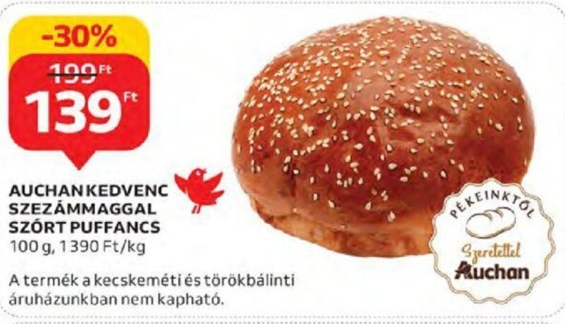 Auchan Auchan kedvenc szezámmaggal szórt puffancs 100 g ajánlat